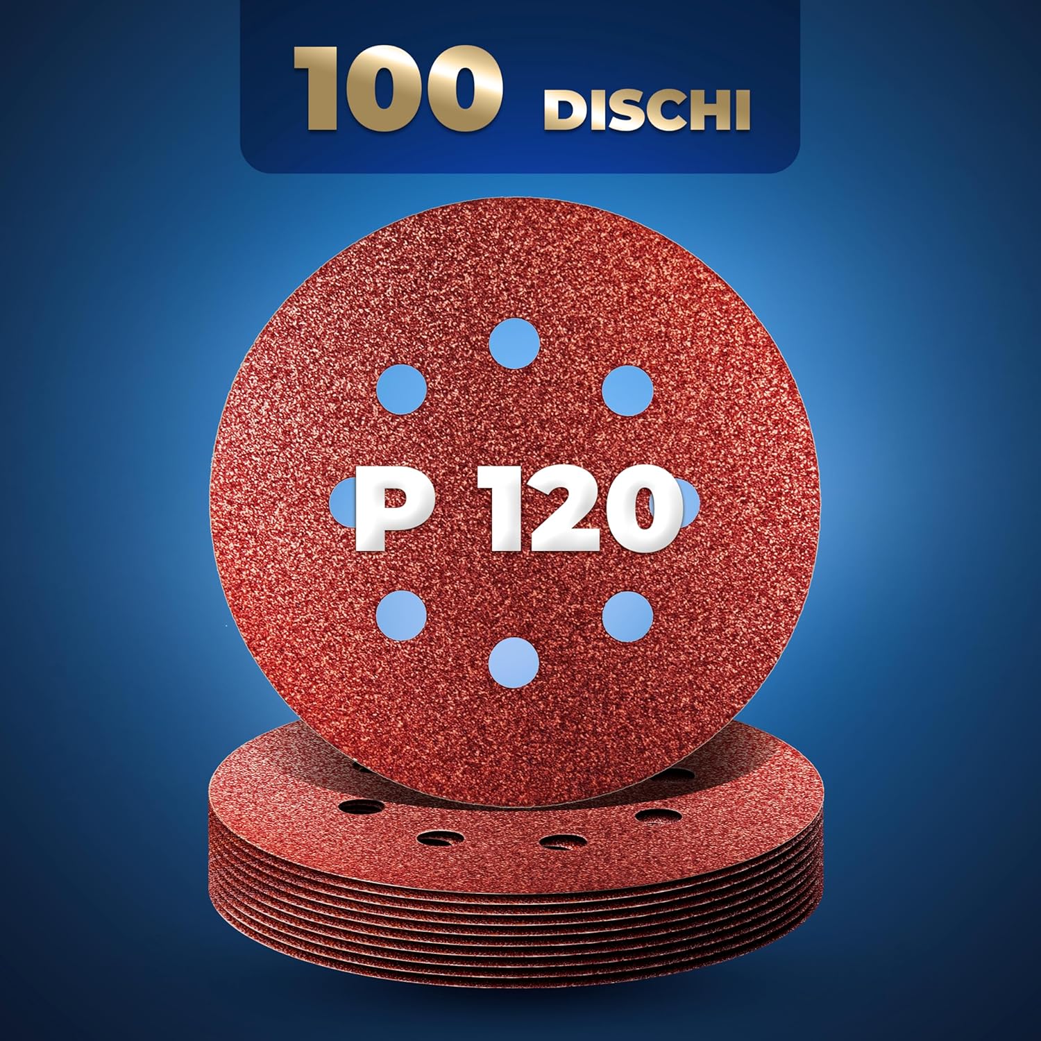 Detalle de S&R 100 Dischi Abrasivi 125mm Velcrati – Grana 120 per Levigatrice Orbitale, 8 fori, 100 pezzi