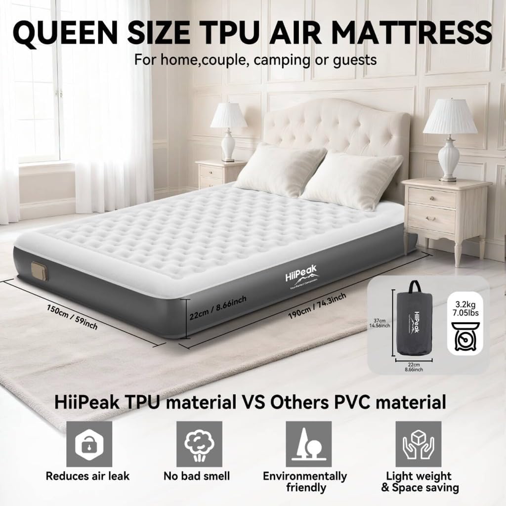 Thumbnail 3 de HiiPeak AM-MAIN-04 opblaasbaar tweepersoonsbed van TPU met draadloze pomp