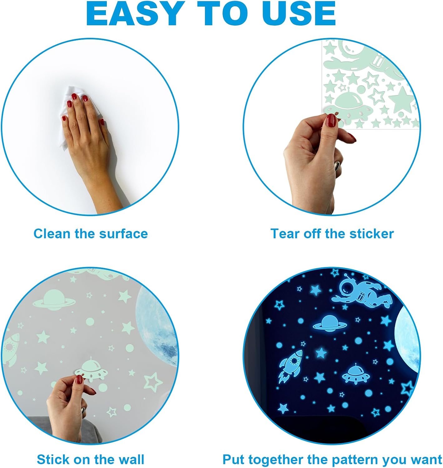 Detalle de ECHOCUBE 1503-piece Glow in the Dark Star Stickers (Blue) for Ceiling & Walls