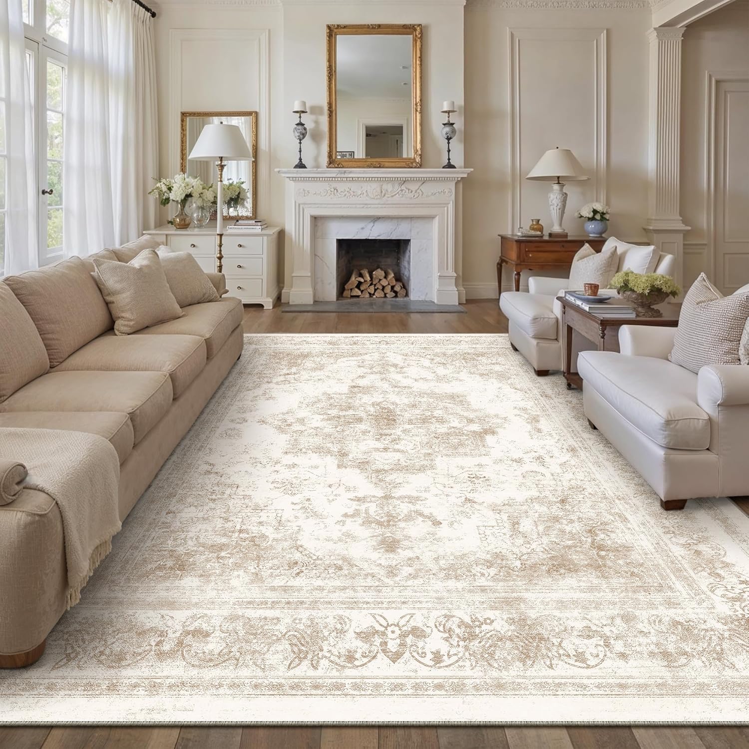 Thumbnail 6 de HUGEAR Vintage Brown Rugs – Large 240x300cm, Non-Slip, Washable Living Room Rug