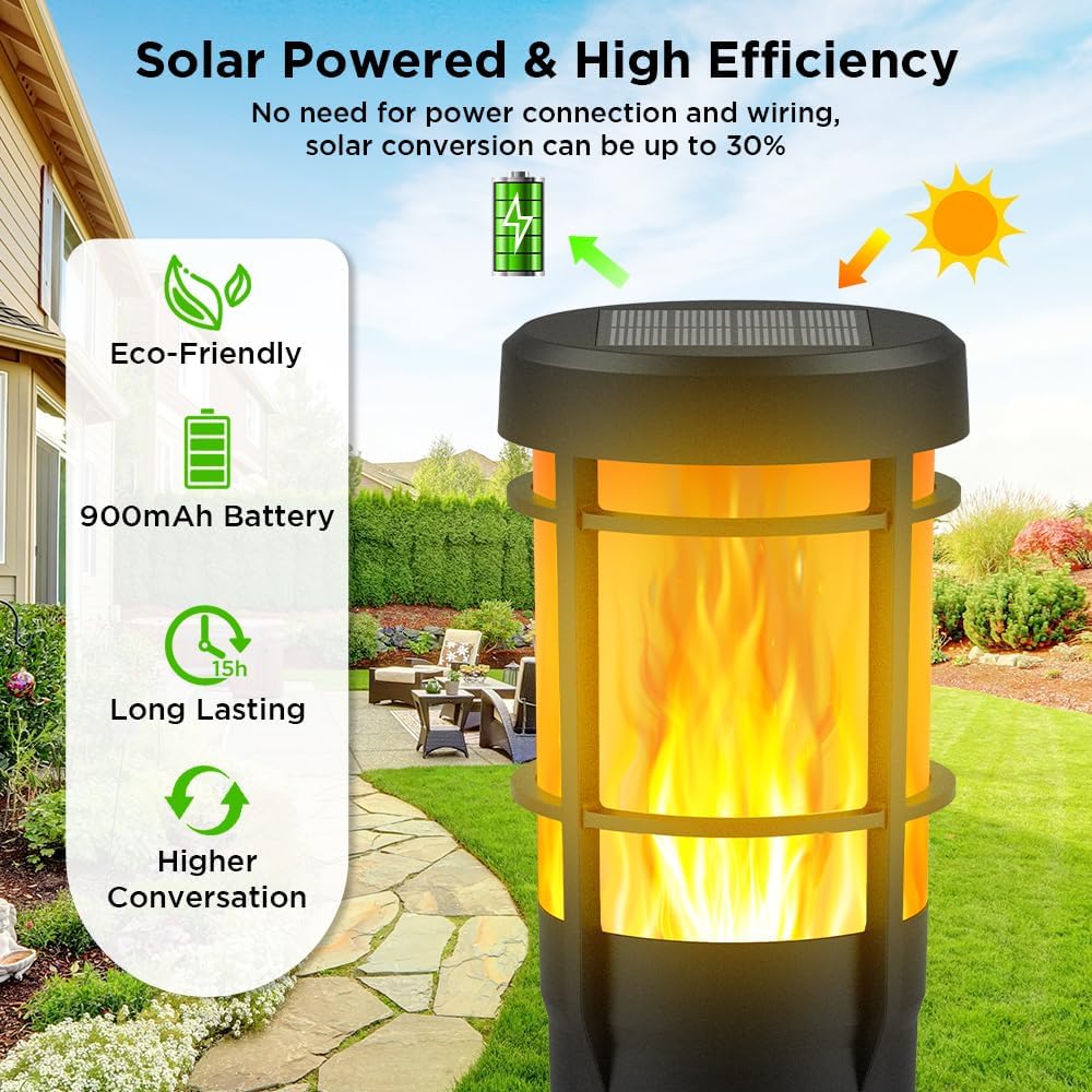 Detalle 2 de Ainostone Solarlampen für Außen (4er-Set) – Solar-Fackeln mit Flammeneffekt & RGBW, IP65