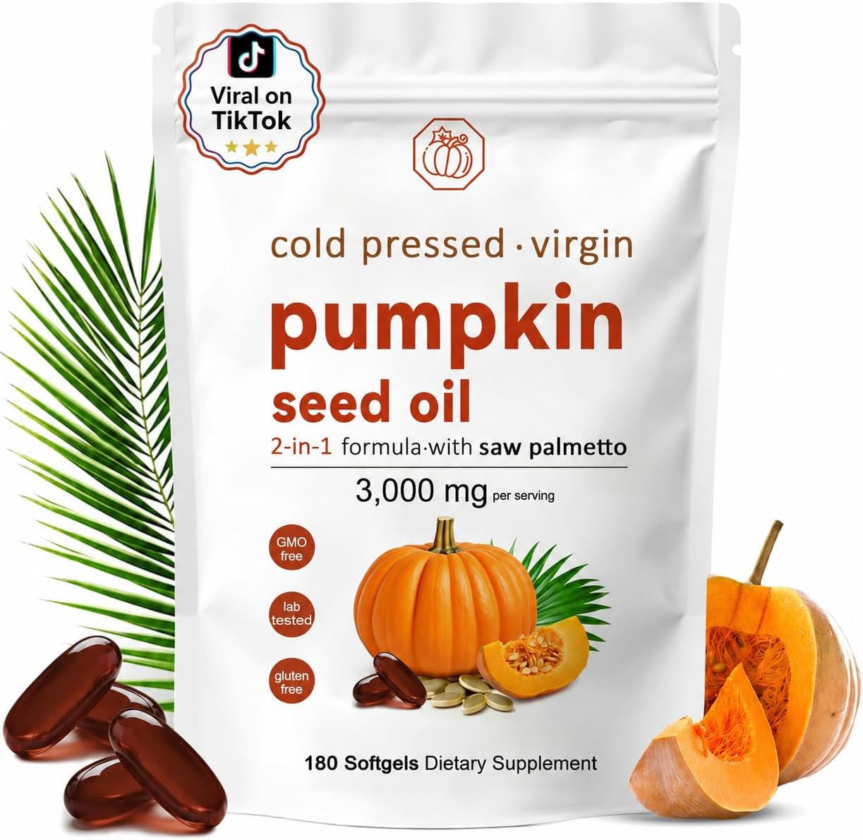 Detalle de Generic Pumpkin Seed Oil Softgels with Saw Palmetto, 3,000 mg, 180 Count