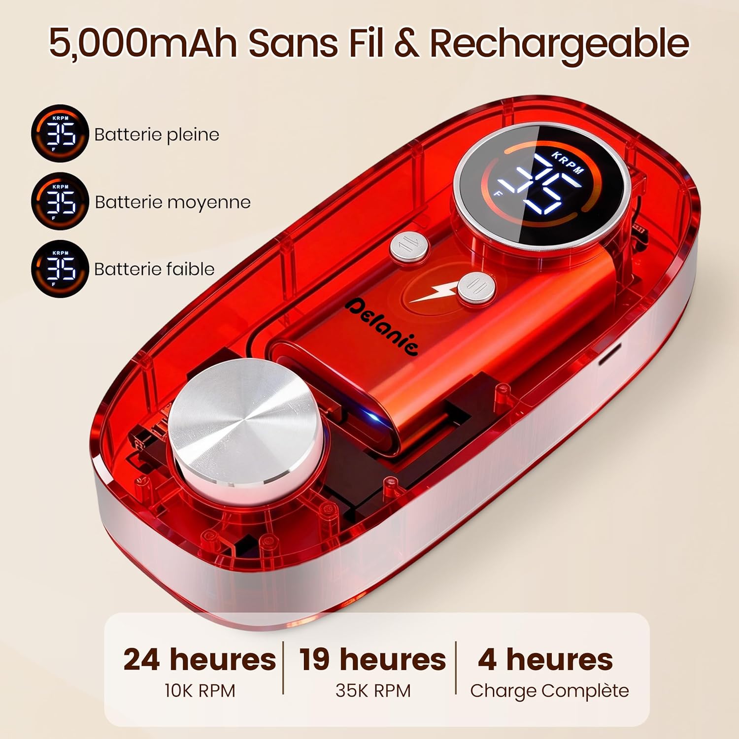 Thumbnail 4 de Delanie Ponceuse pour Ongles sans noyau – 35000 RPM, sans fil, kit complet