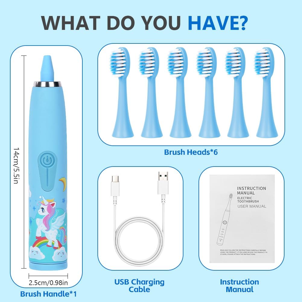 Thumbnail 1 de Vicloon Kids Electric Toothbrush (Blue) – Rechargeable, 6 Replaceable Heads, 4 Modes, 2-Min Timer