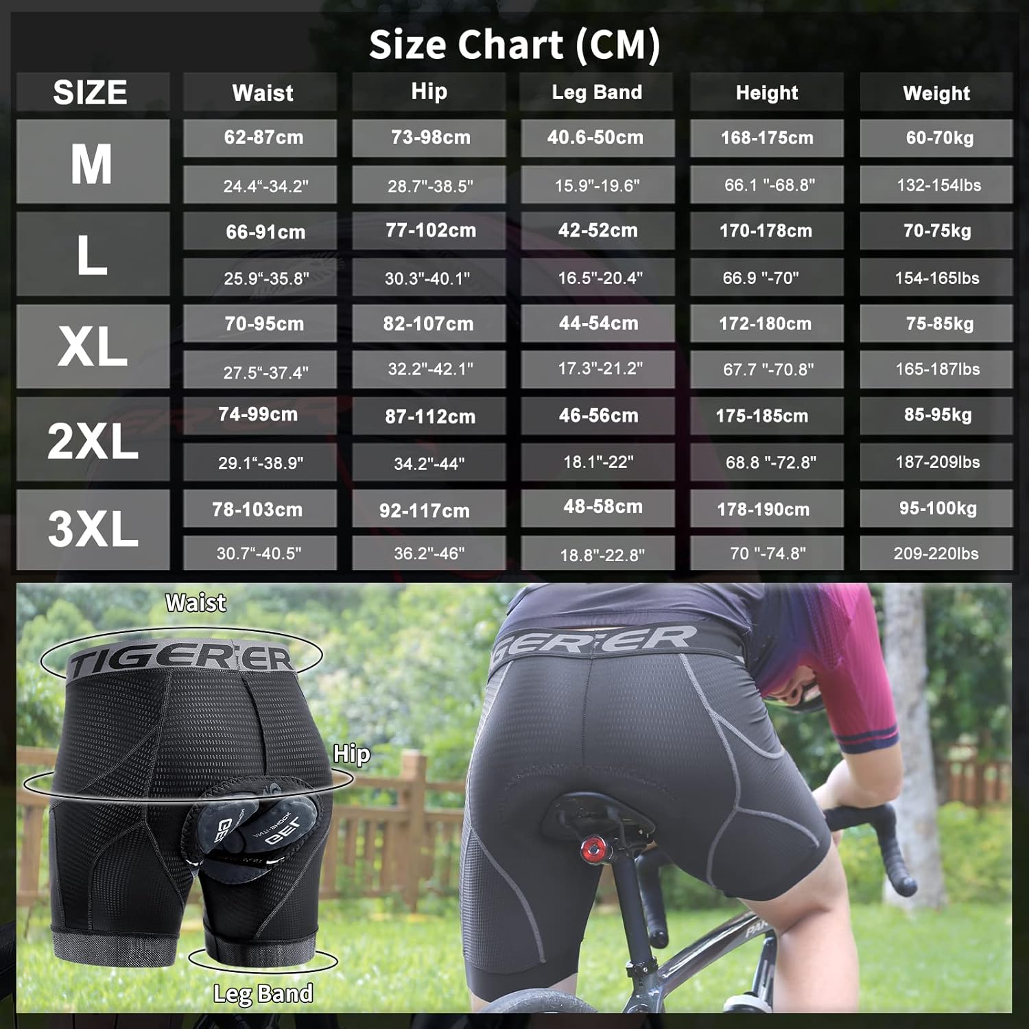 Detalle de X-TIGER Ciclismo Uomo 5D Gel Imbottito Boxer: comfort e versatilità per MTB, strada e altro