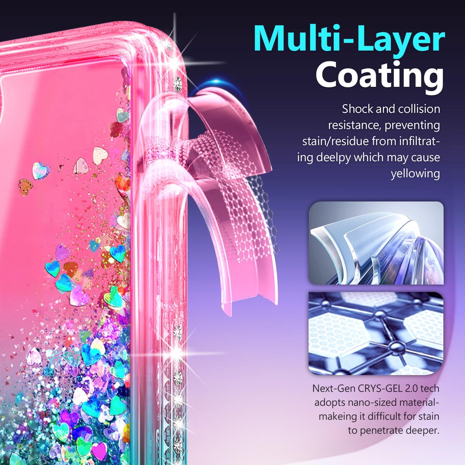 Thumbnail 5 de NGB Glitter Liquid Case for iPhone SE (3rd/2nd Gen) & iPhone 8/7/6/6S – Pink/Aqua with Tempered Glass, Ring Holder & Lanyard