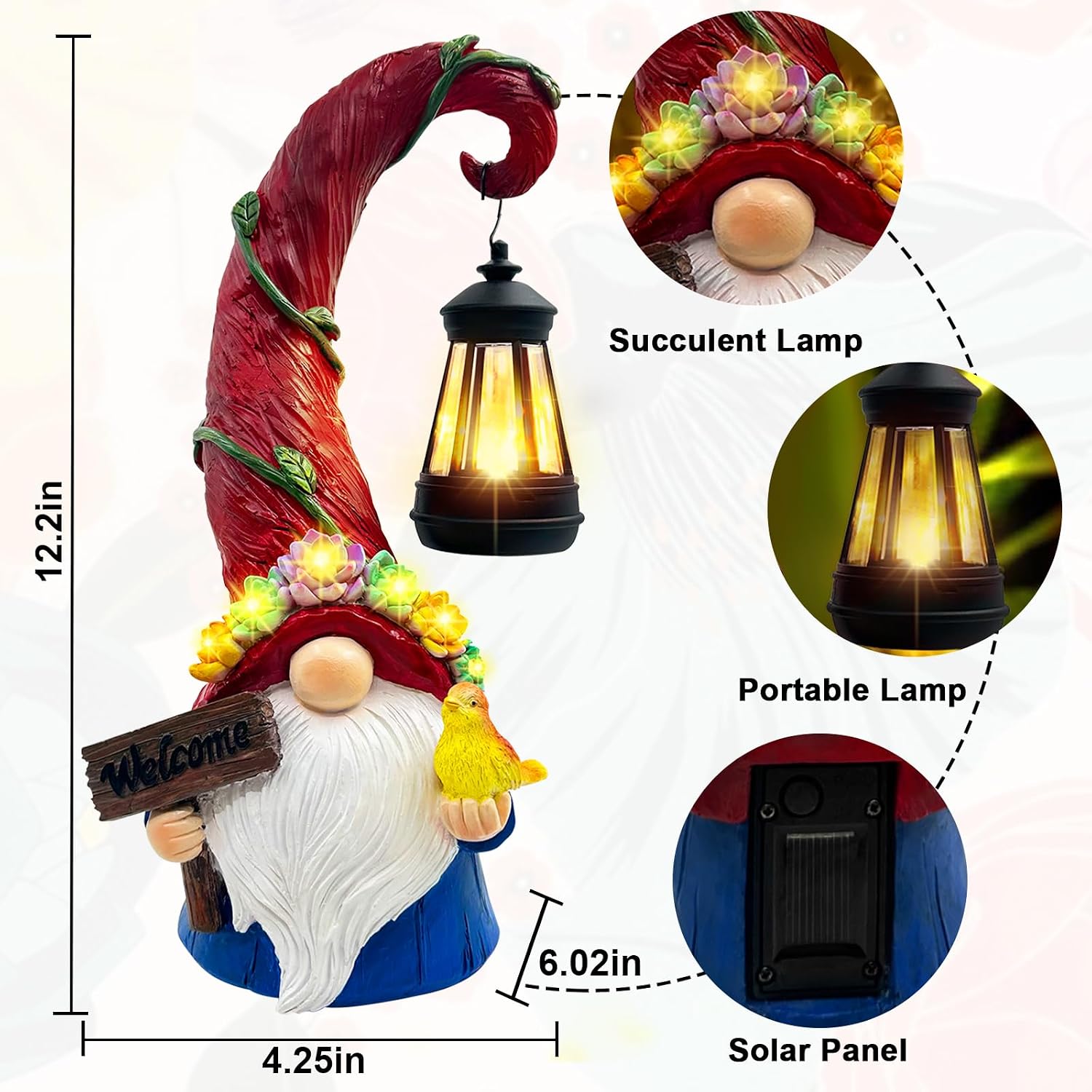 Detalle 2 de Vovkokc Gnome Garden Ornaments Solar Lantern