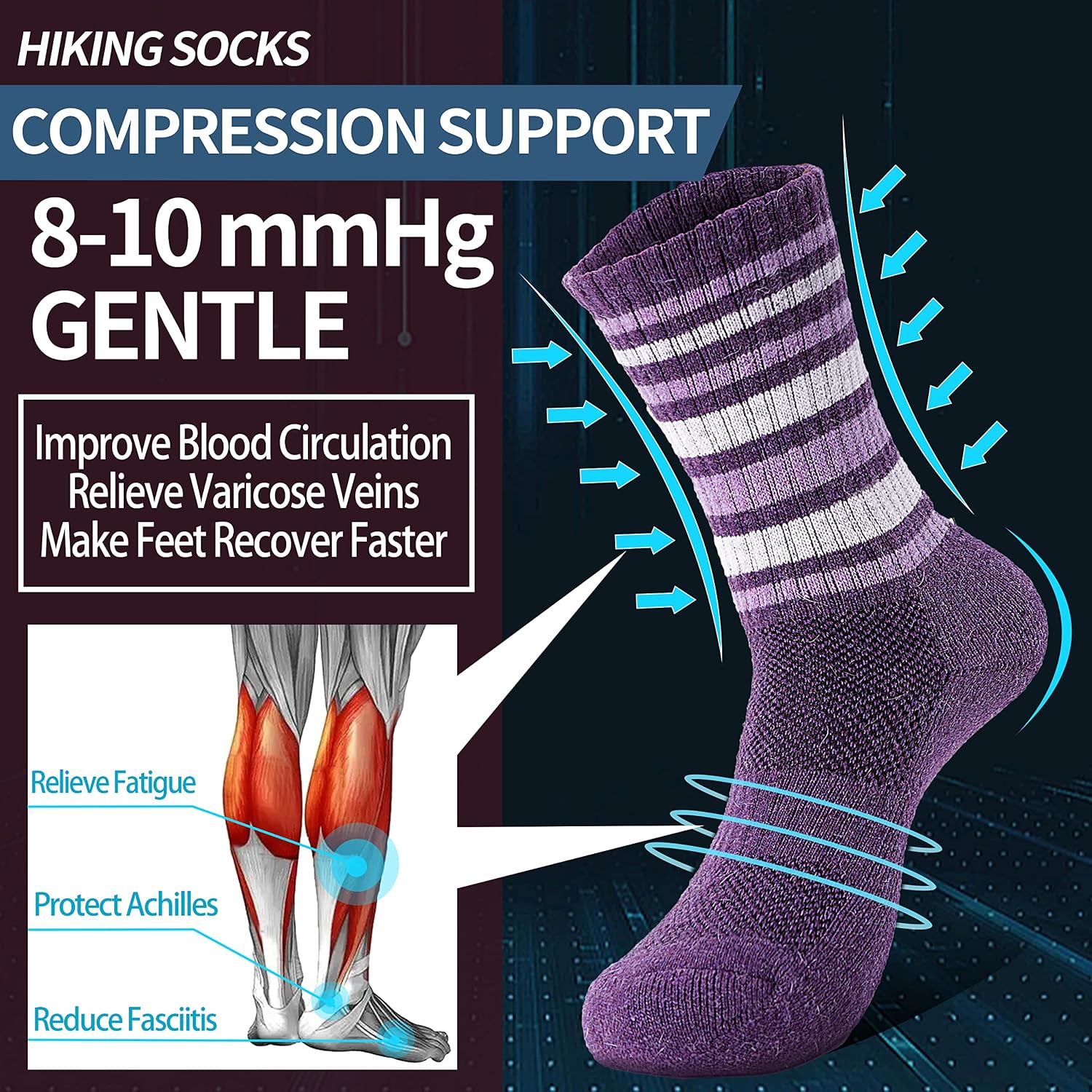 Detalle 2 de Anlisim Merino Wool Crew Socks for Women, Hiking, Running, 5 Pairs