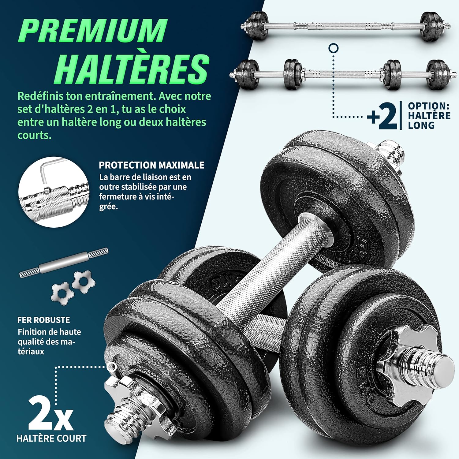 Thumbnail 1 de RE:SPORT Kit d'haltères 2‑en‑1 15‑40 kg 🏋