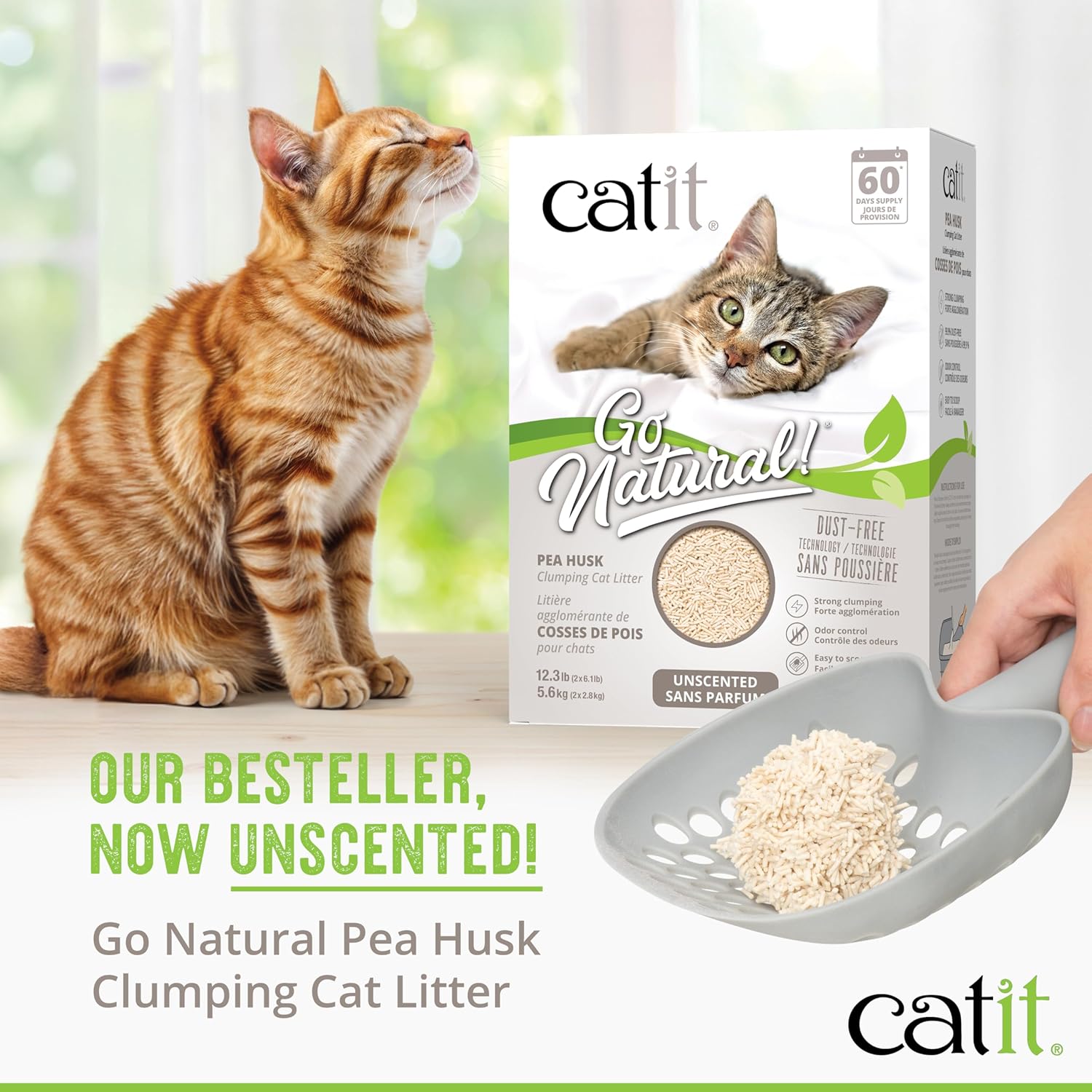 Detalle de Catit Go Natural! Katzenstreu parfumfrei, klumpend aus Erbsenschalen – 2 x 2,8 kg
