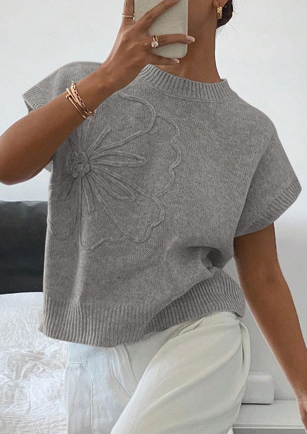 Detalle 2 de PRETTYGARDEN 2026 Flower Knit Sweater Vest S
