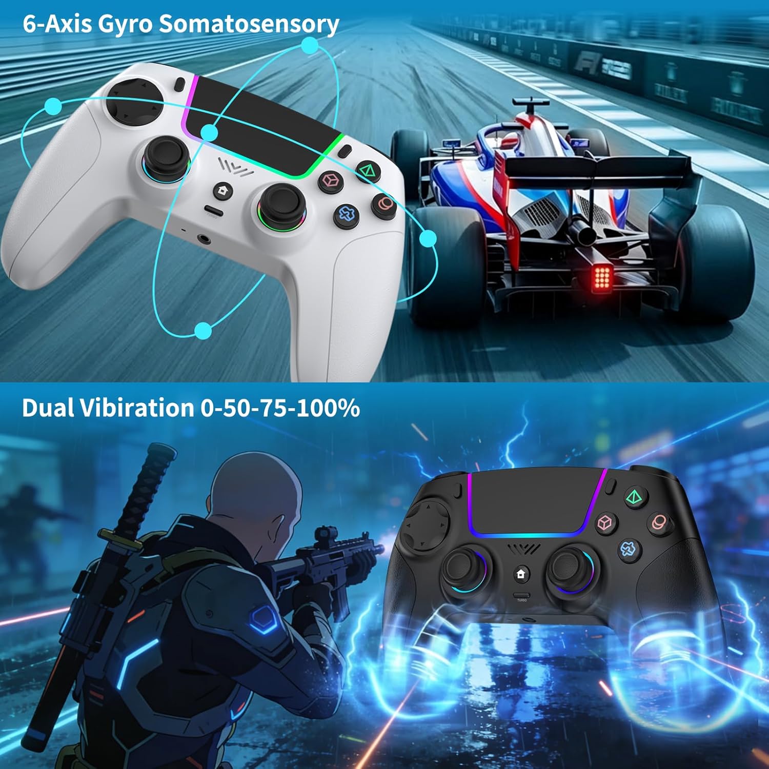 Thumbnail 6 de JORREP 2 Pack Wireless Controller for PS4: Dual Set with RGB, Turbo, and Programmable Buttons