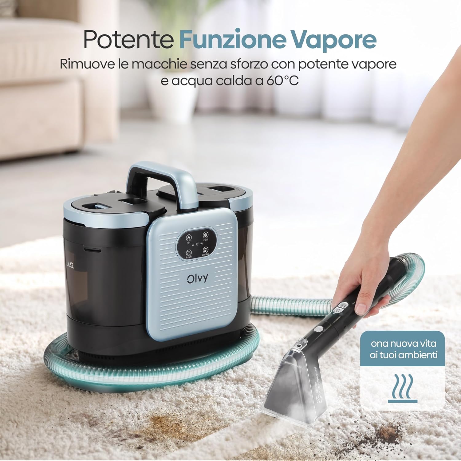 Detalle de Olvy Pulitore per Tappeti PRO – Aspiratore a Umido e Pulitore a Vapore per Imbottiti, 1650W
