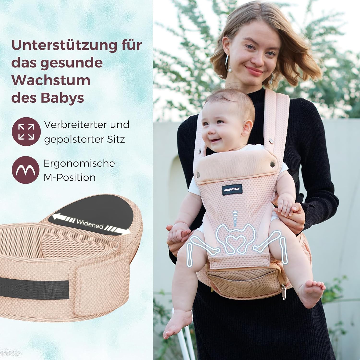 Thumbnail 6 de Momcozy Babytrage mit Hüftkissen | 2-in-1 Tragehilfe bis 20 kg, 3D Air Mesh, memory foam