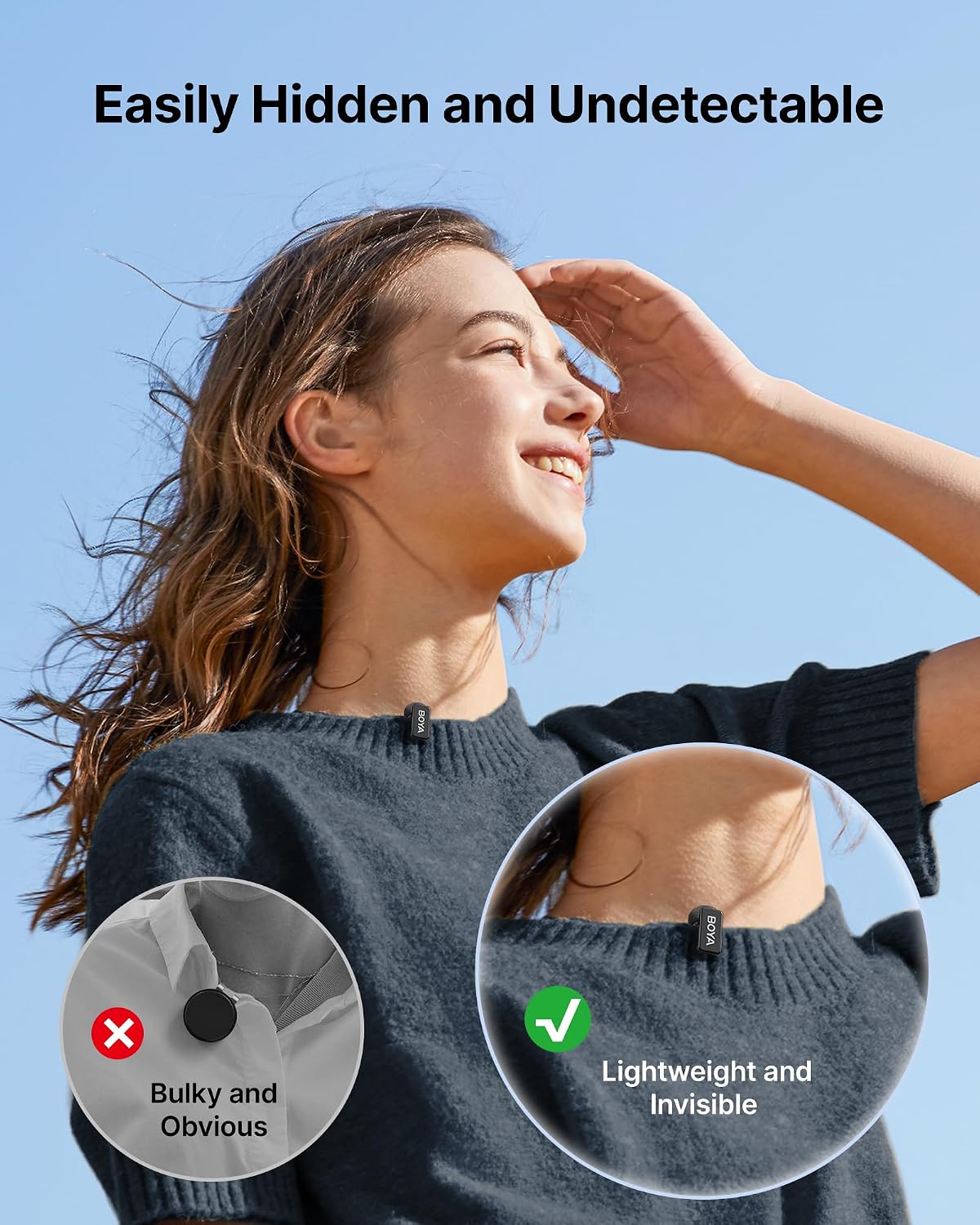 Detalle de BOYA mini 2 Wireless Lavalier Microphone 30H 🎤