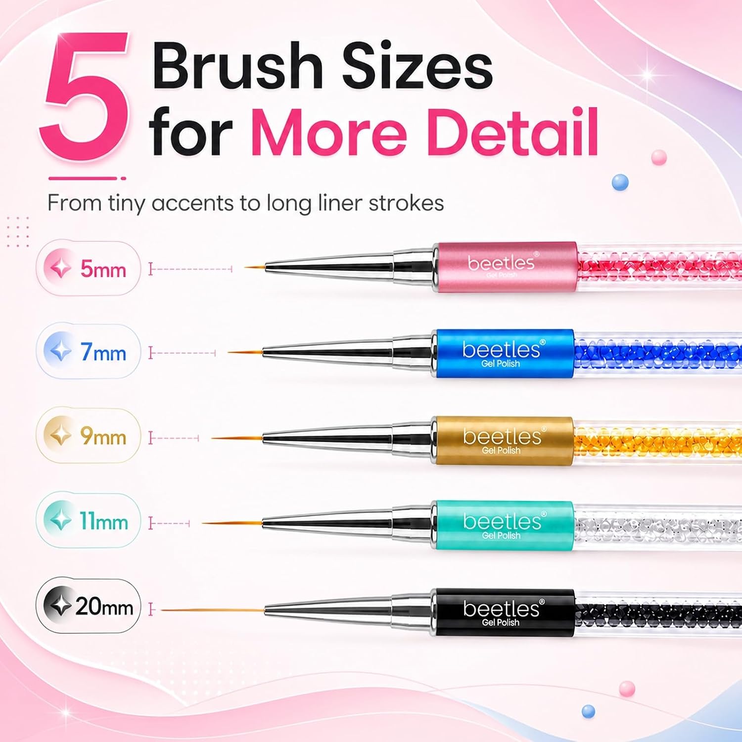 Thumbnail 6 de Beetles Gel Polish Nail Art Liner Brushes Set (5 Sizes) for Lines, Details & Rhinestone Placement