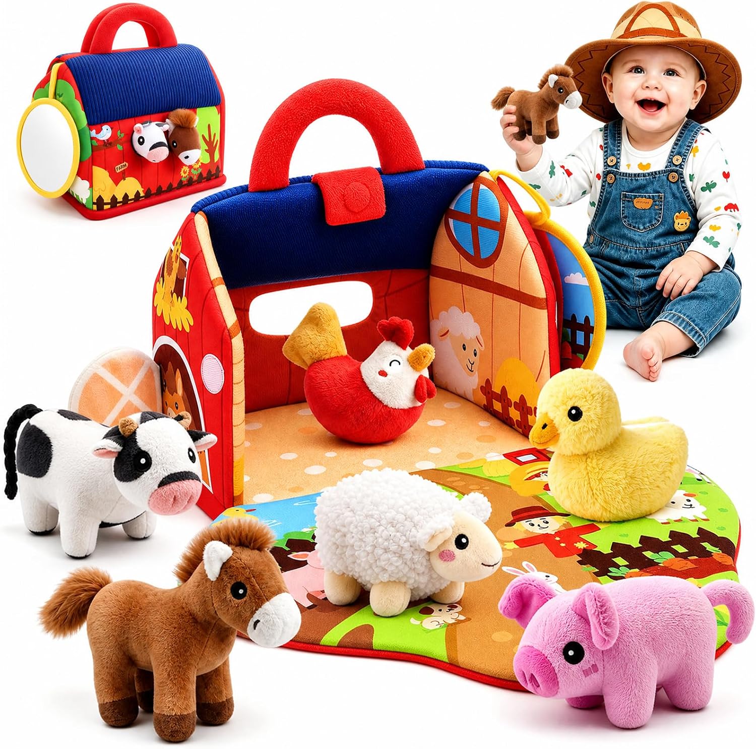Baby Toys 6-12 Months: Plush Farm Animal Sound Toys for Sensory Play