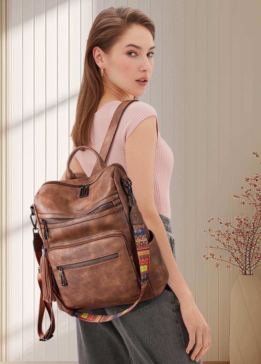 Detalle de Shrrie Backpack Purse for Women – Convertible faux leather backpack bag for travel and everyday