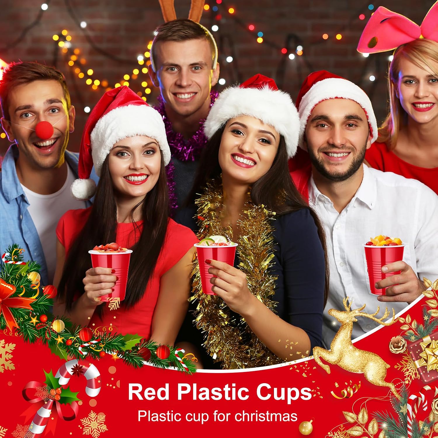 Detalle 1 de DI QIU REN DQR-CA-28 12 oz Red Disposable Plastic Cups, Textured and Stackable