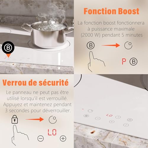 Detalle de Karienvir Plaque Induction Blanche 3 Feux avec Prise et Booster – 3500W