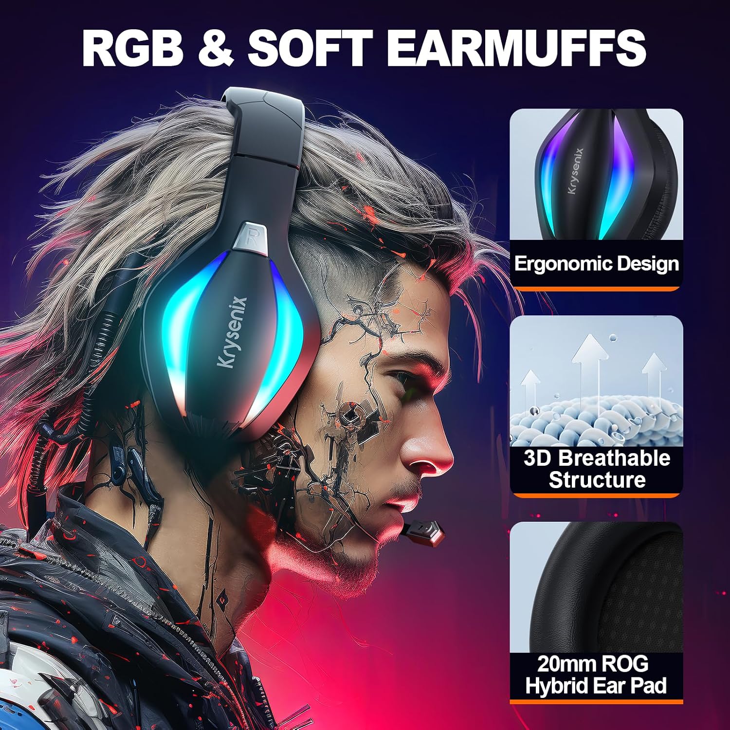 Thumbnail 1 de Krysenix PG1 RGB gaming headset with mic