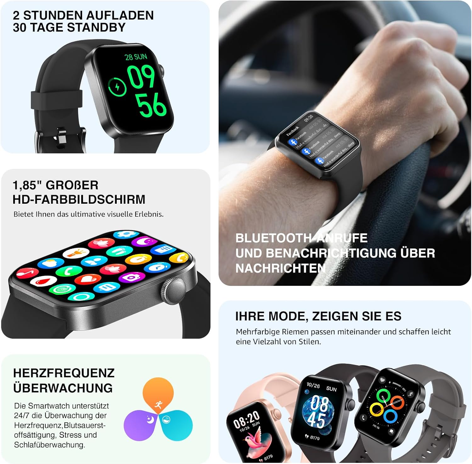 Thumbnail 3 de Smartwatch Damen Herren 1,85 Zoll