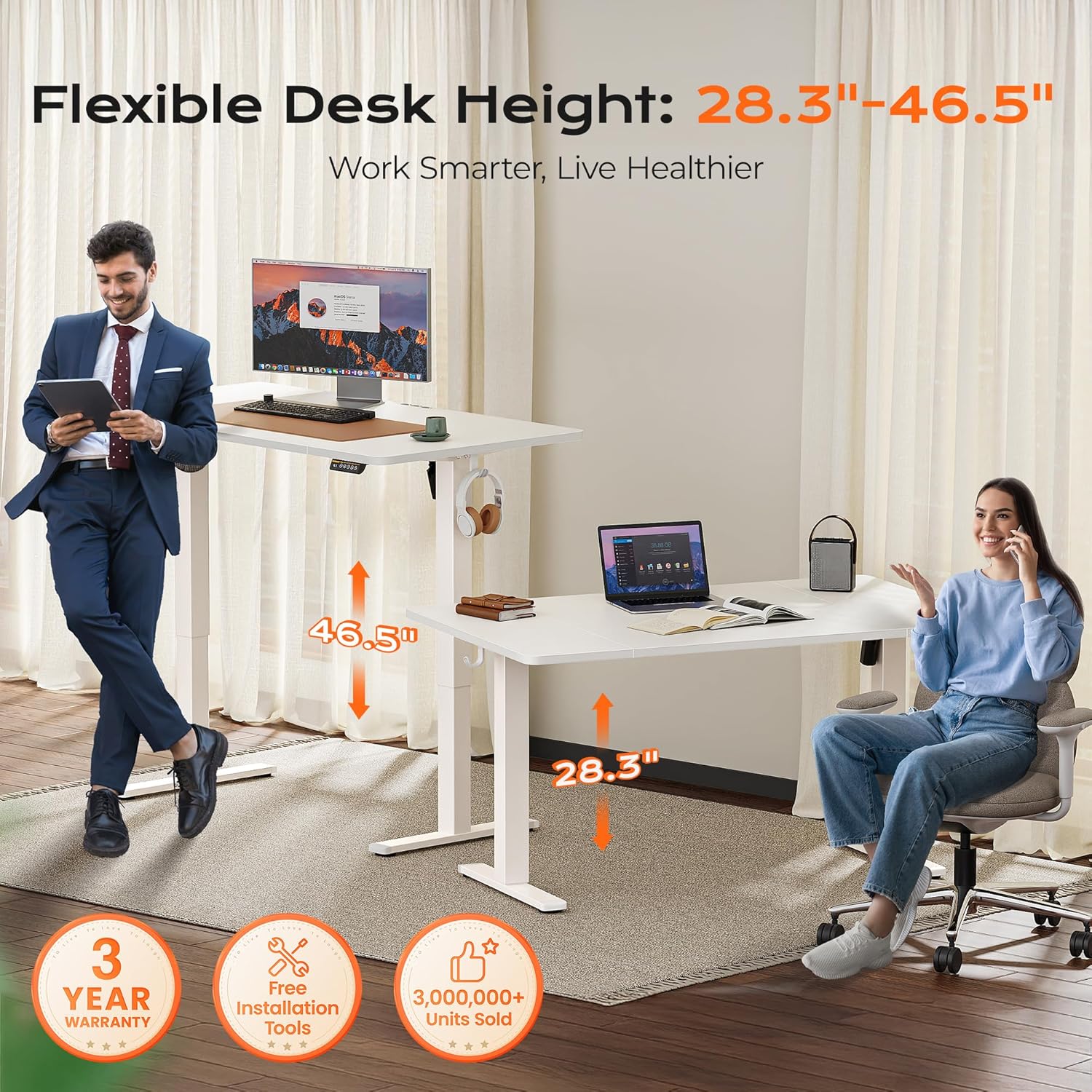 Detalle de Huuger 55x28 Electric Standing Desk ⚙