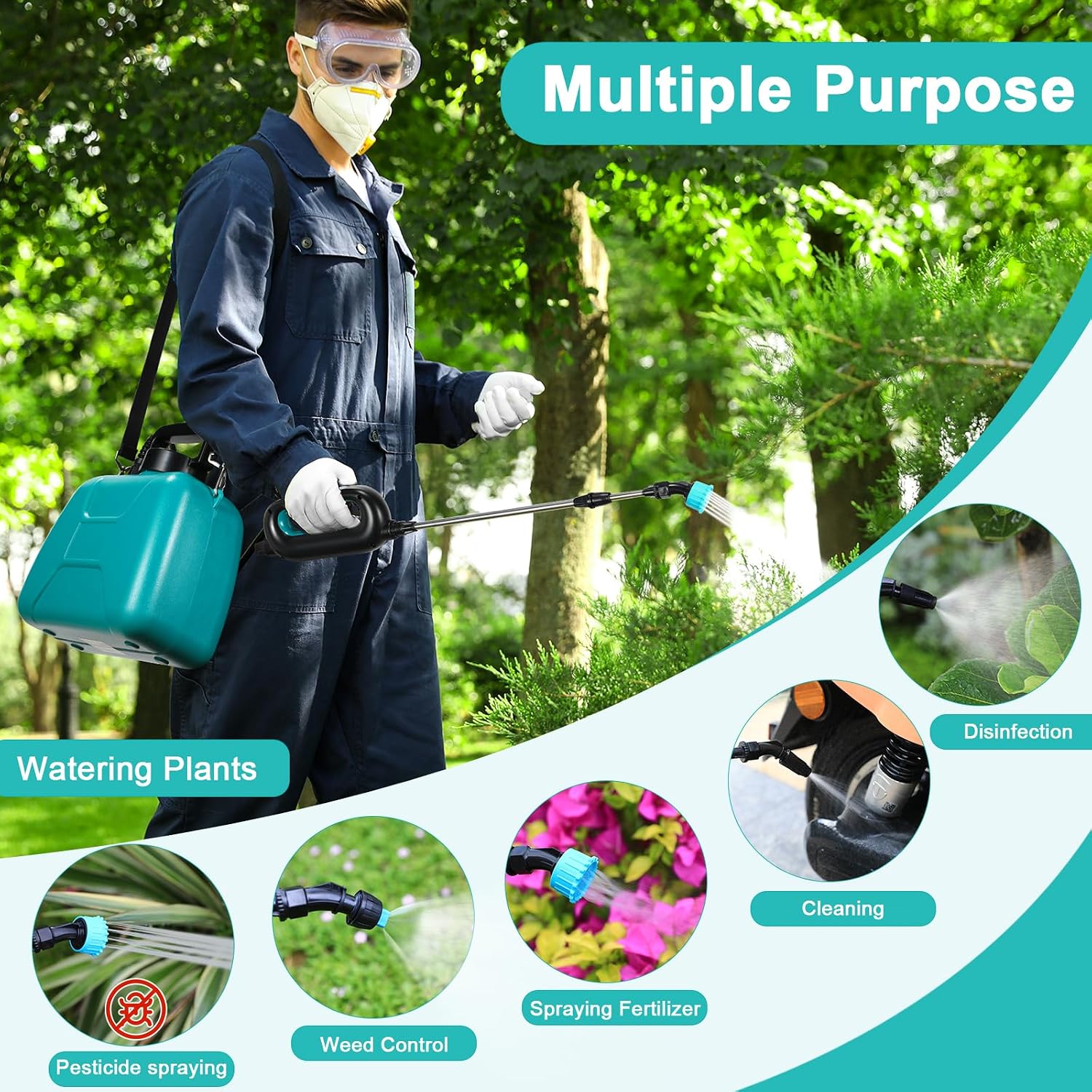 Thumbnail 6 de TLGREEN 5L Electric Garden Sprayer — 7.4V, 3 Adjustable Nozzles, USB Rechargeable, Telescopic Wand