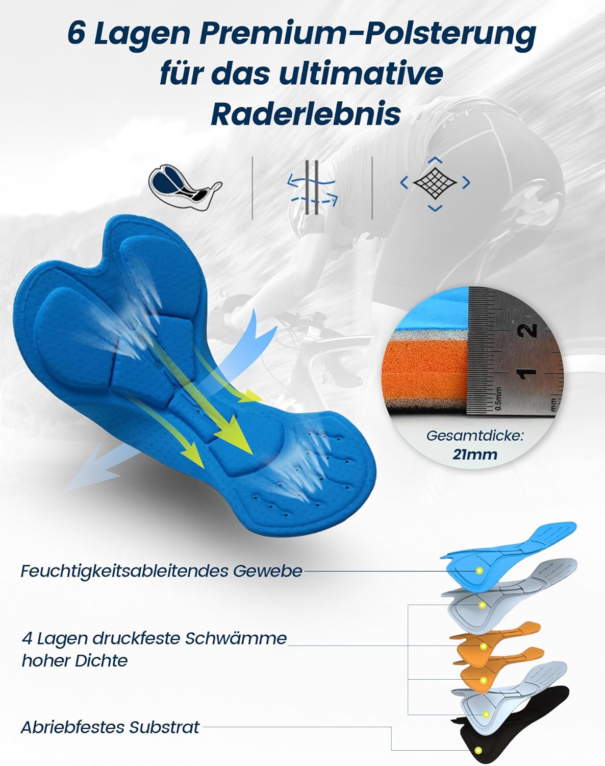 Thumbnail 2 de Nepest Radunterhose Herren Gepolstert 4D – Atmungsaktiv, Schnell Trocknend, Breiter Bund