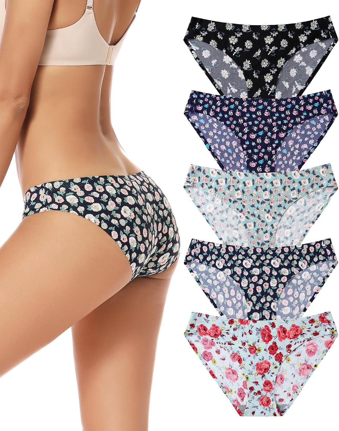 Detalle de VOENXE 6038 naadloze damesonderbroeken in bikinimodel, set van vijf