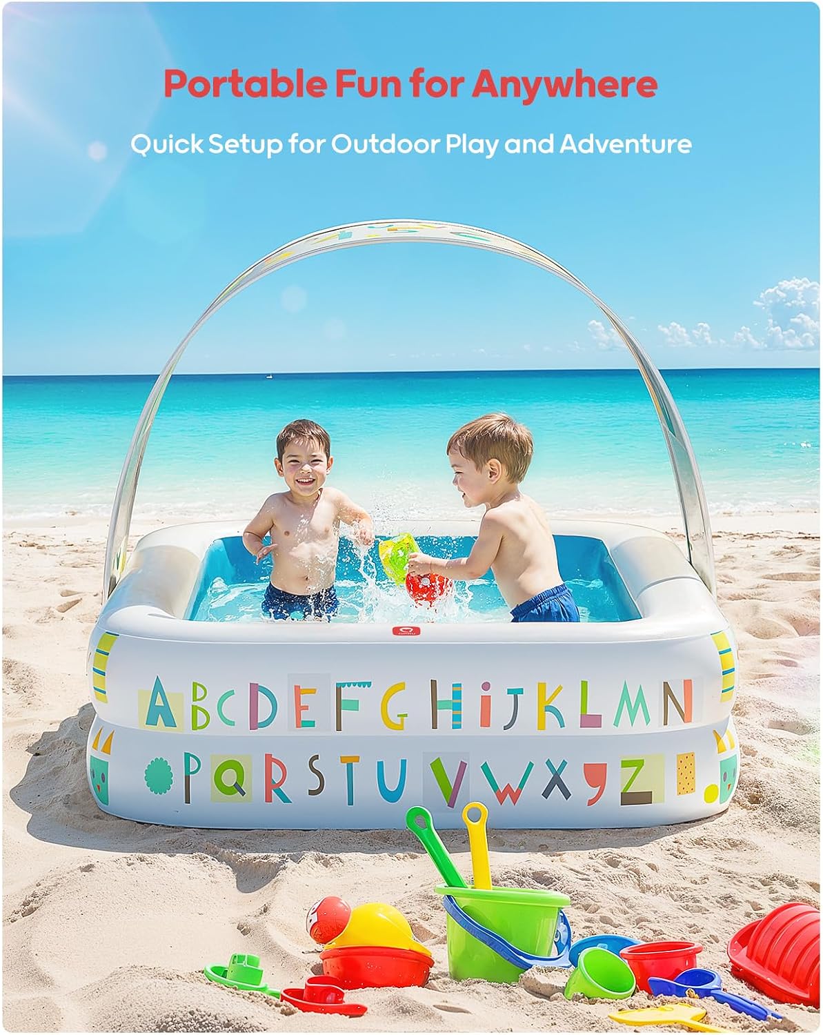 Thumbnail 5 de QPAU Kiddie Pool 65" x 39" Inflatable Pool with Canopy