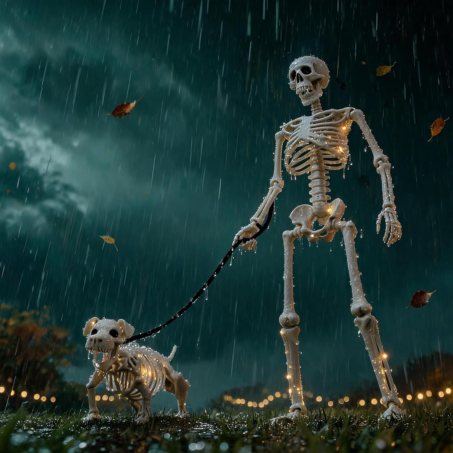 Detalle 2 de UZYZMS Skeleton-Human-Dog Lighted Halloween Skeleton Set with 2 Light Strings