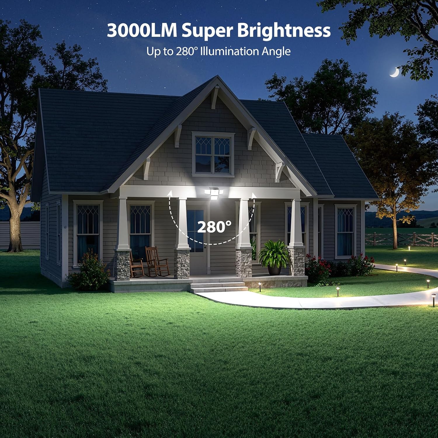 Detalle de omibee OEE214C05B Solar Flood Lights, 2-Pack, 4 Adjustable Heads, 3000 Lumens