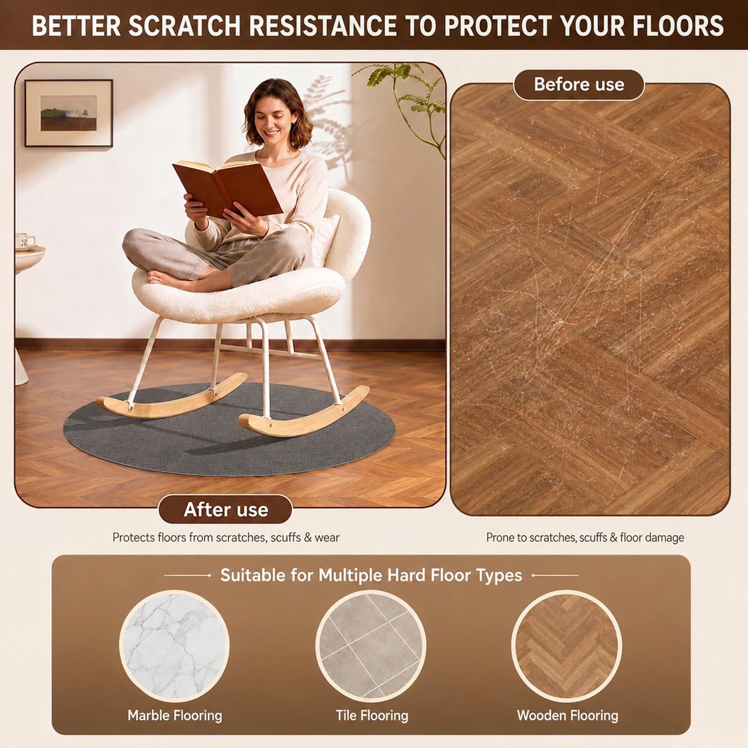 Detalle 1 de Rotayi Round Recliner Floor Pad, 27.5 x 27.5 in., Non-Slip TPR Backing