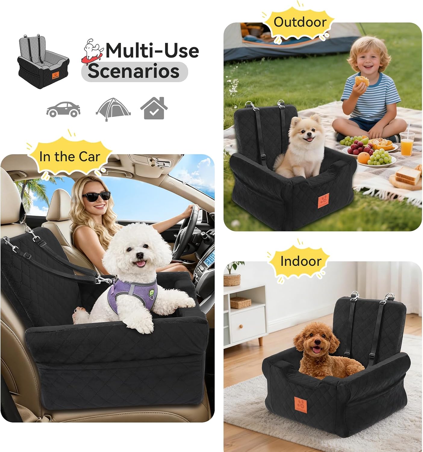 Detalle de GL GLENSLAVE Dog Car Seat for Small/Medium Dogs – Elevated Memory Foam Booster with Safety Belts