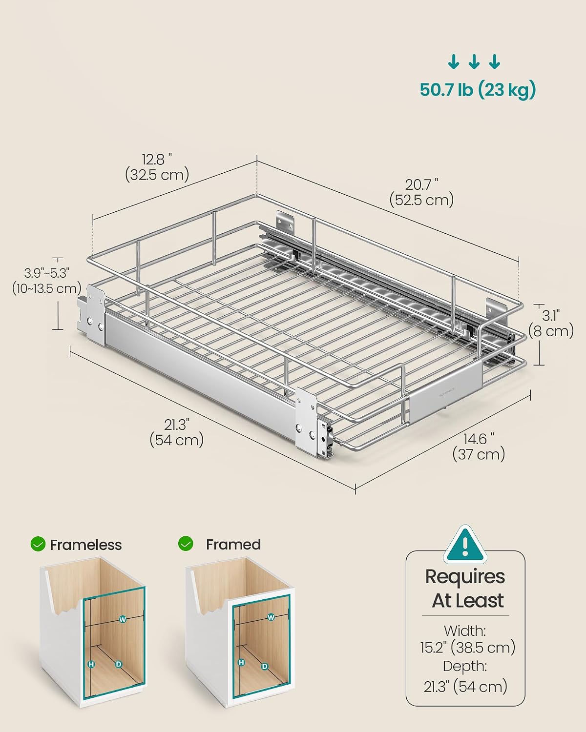 Detalle de SONGMICS Pull-Out Cabinet Organizer, 14.6-Inch Wide