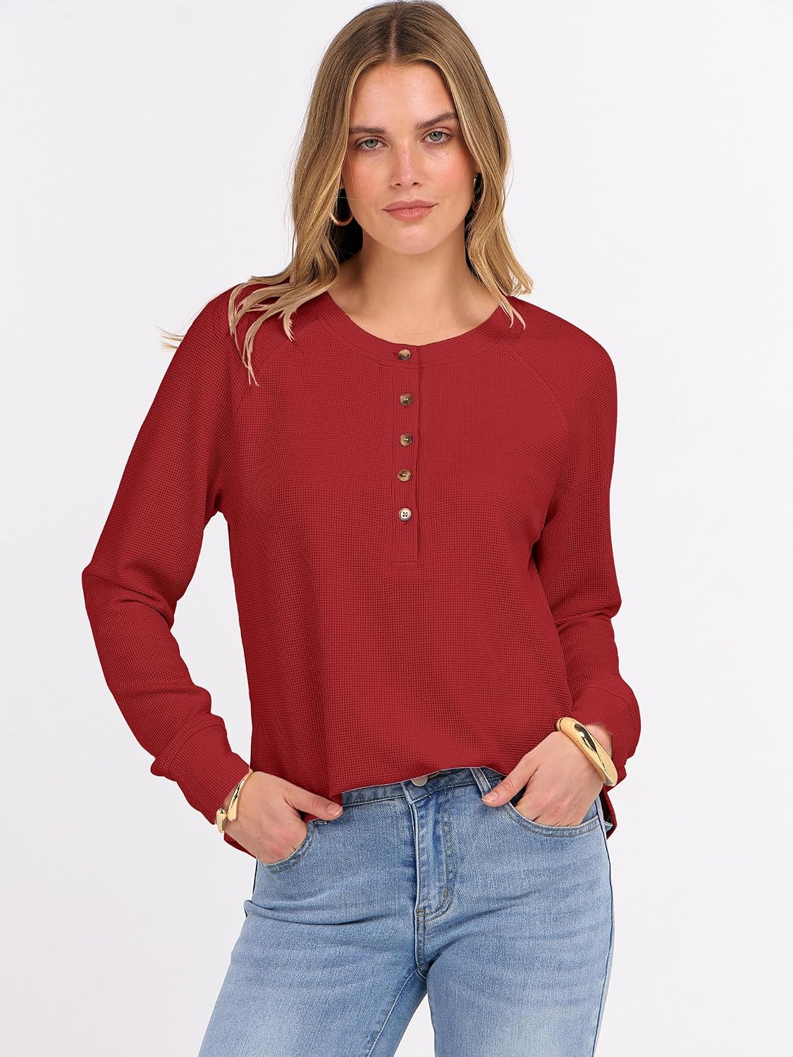 Detalle 2 de ANRABESS waffle knit henley top, loose fit
