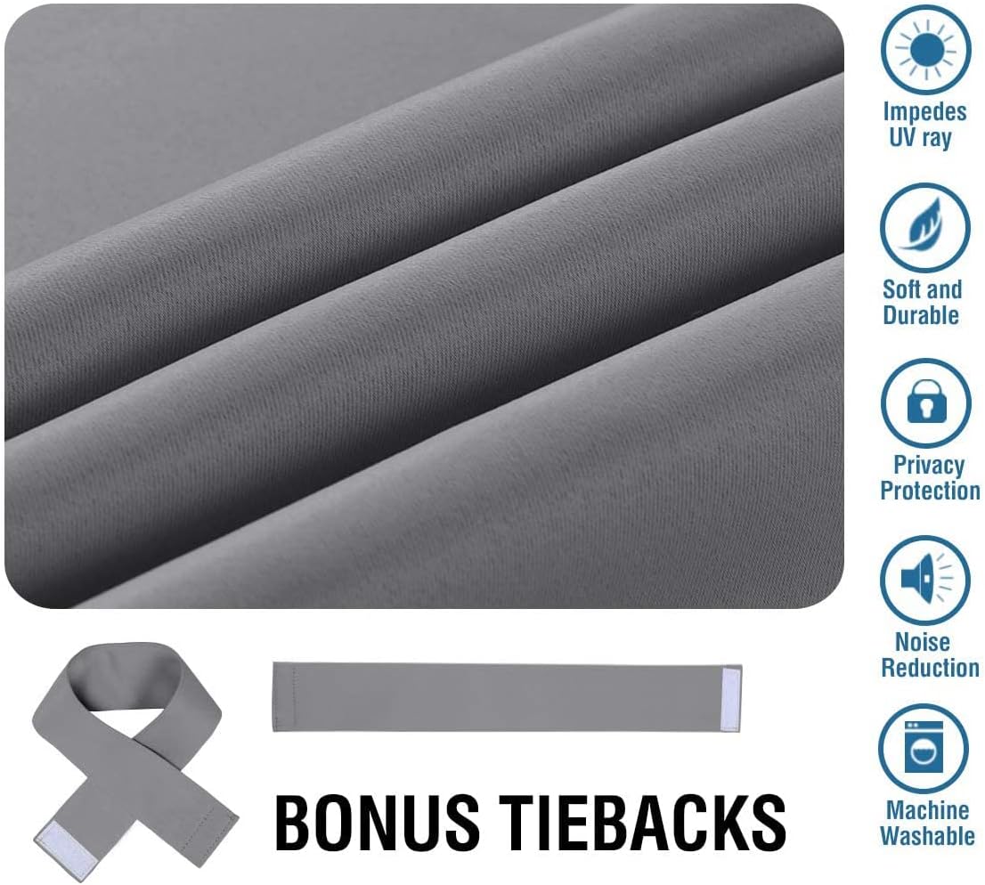 Detalle de BellaHills Blackout Thermal Insulated Pencil Pleat Curtains (Grey) – 2 Panels, 46 x 54 Inch