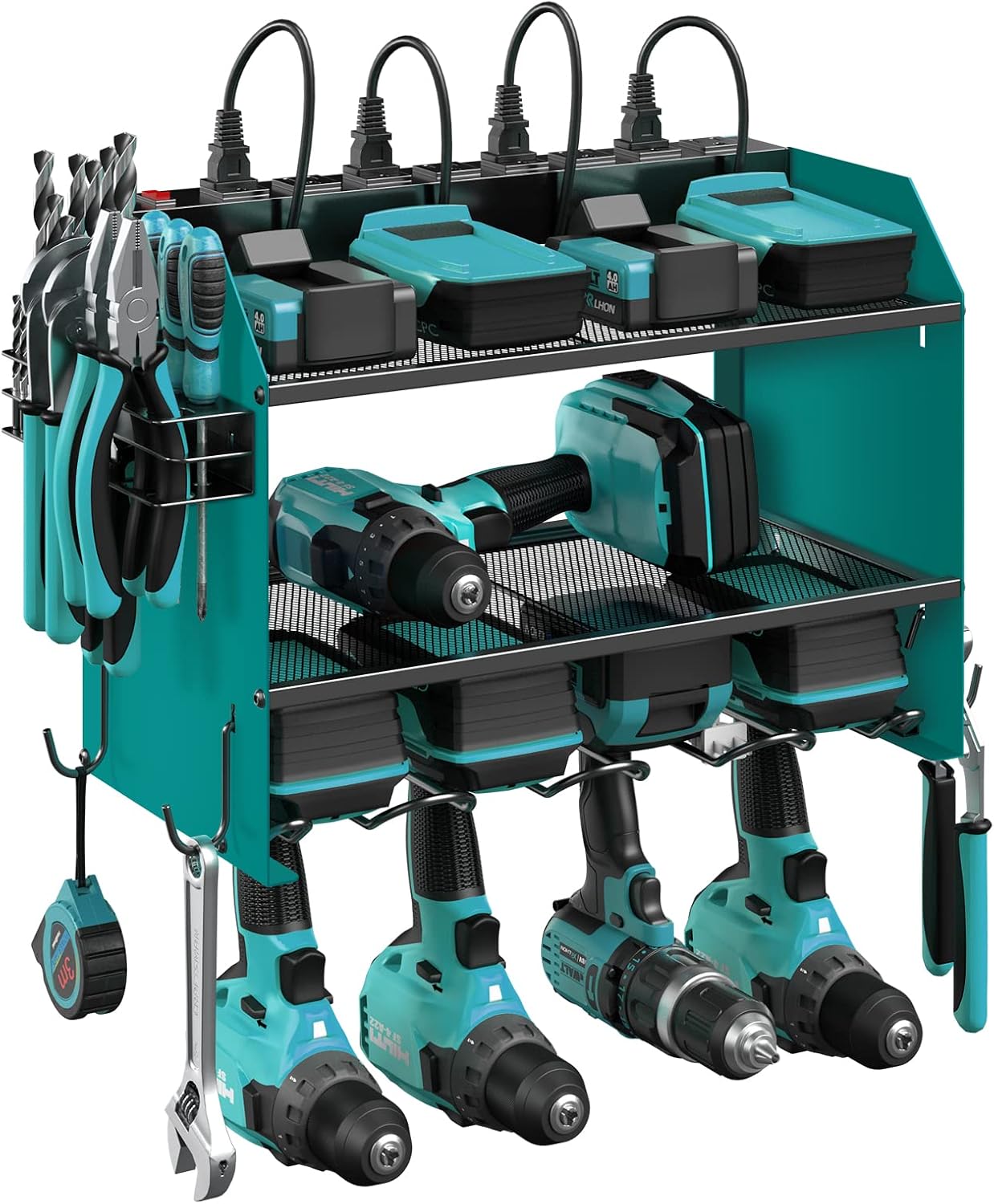 Detalle de CCCEI 3-Tier Wall-Mount Tool Charging Organizer, Navy Blue, 8 Outlets