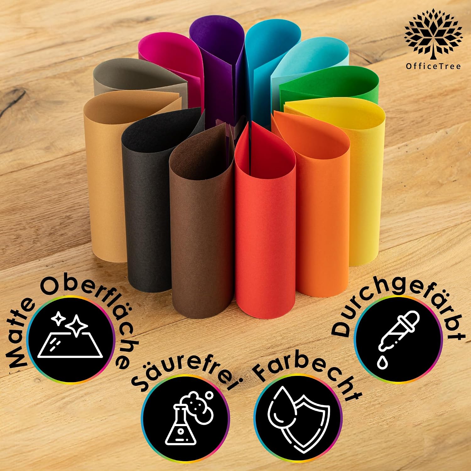 Detalle de OfficeTree 120x Tonpapier A4 Bunt 130 g/m² – 12 Farben, recyceltes Bastelpapier für kreative Projekte