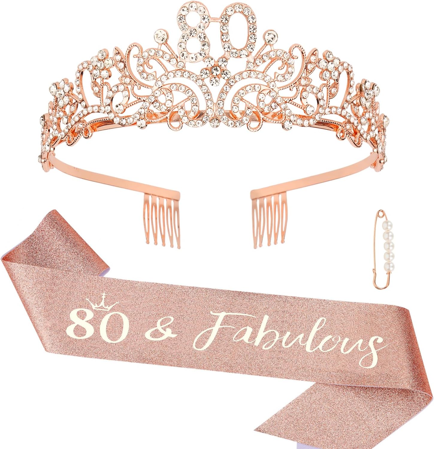 Oblihumoy 80th Birthday Sash & Rhinestone Tiara
