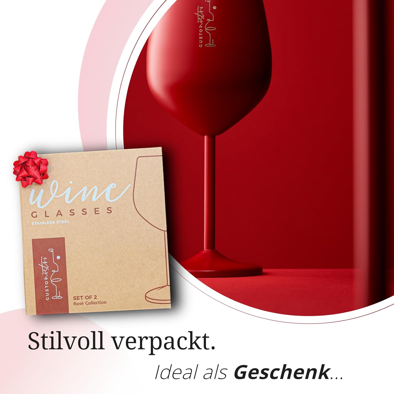 Thumbnail 3 de Gusto Nostro Weingläser mit Stiel aus Edelstahl – Valentinstag Edition (540 ml, 2er Pack)