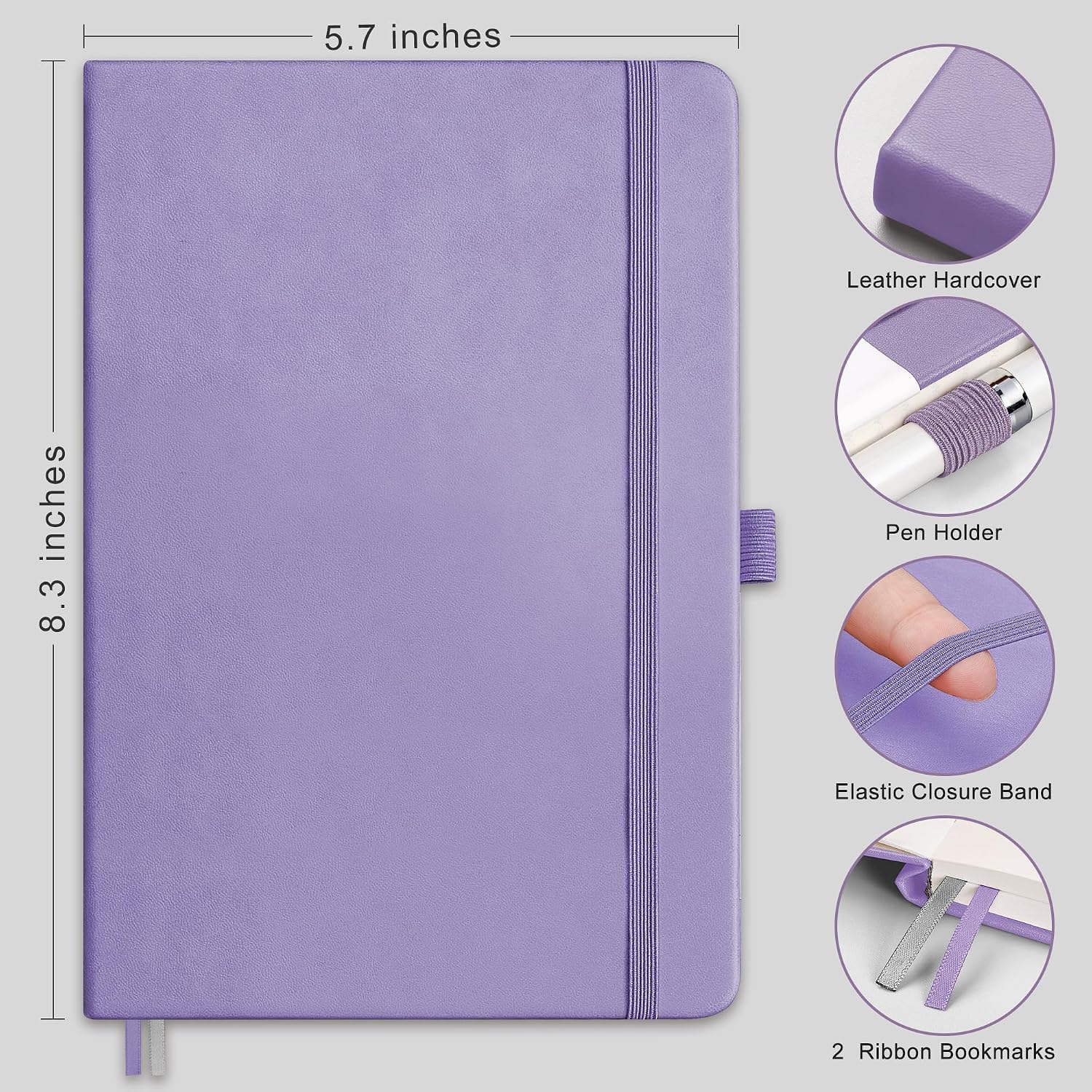 Detalle 2 de AHGXG A5 Dotted Journal, 160 Pages, 120 GSM Paper, Light Purple