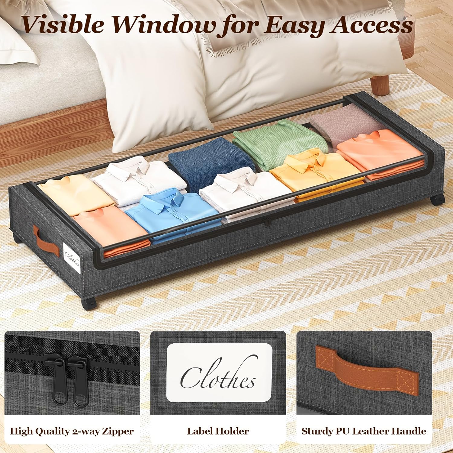 Detalle 1 de Yecaye 85 L Under-Bed Storage Containers, 2-Pack with Wheels and Clear Lids