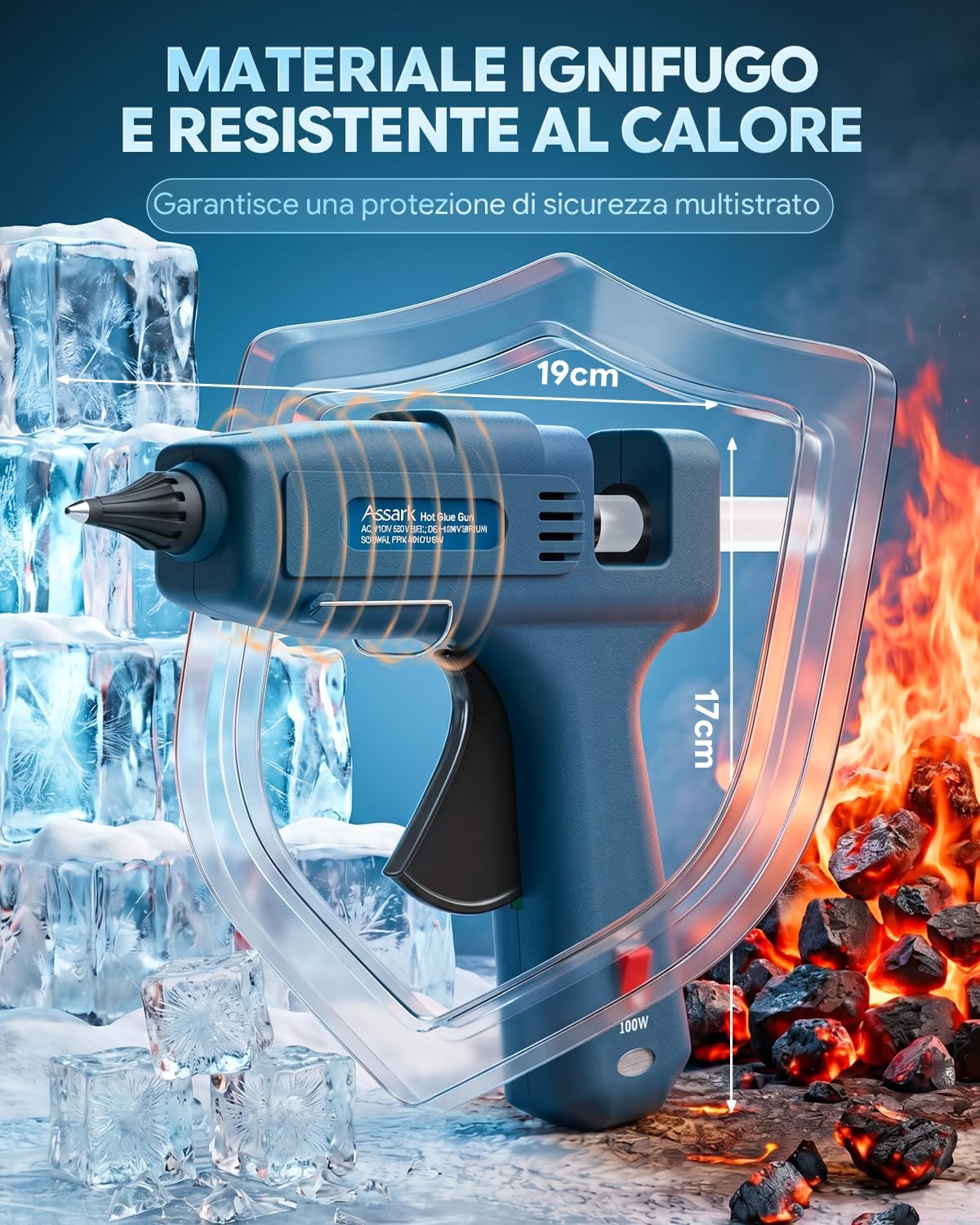Detalle de Assark pistola per colla a caldo 60/100 W con 15 bastoncini da 11 mm x 220 mm