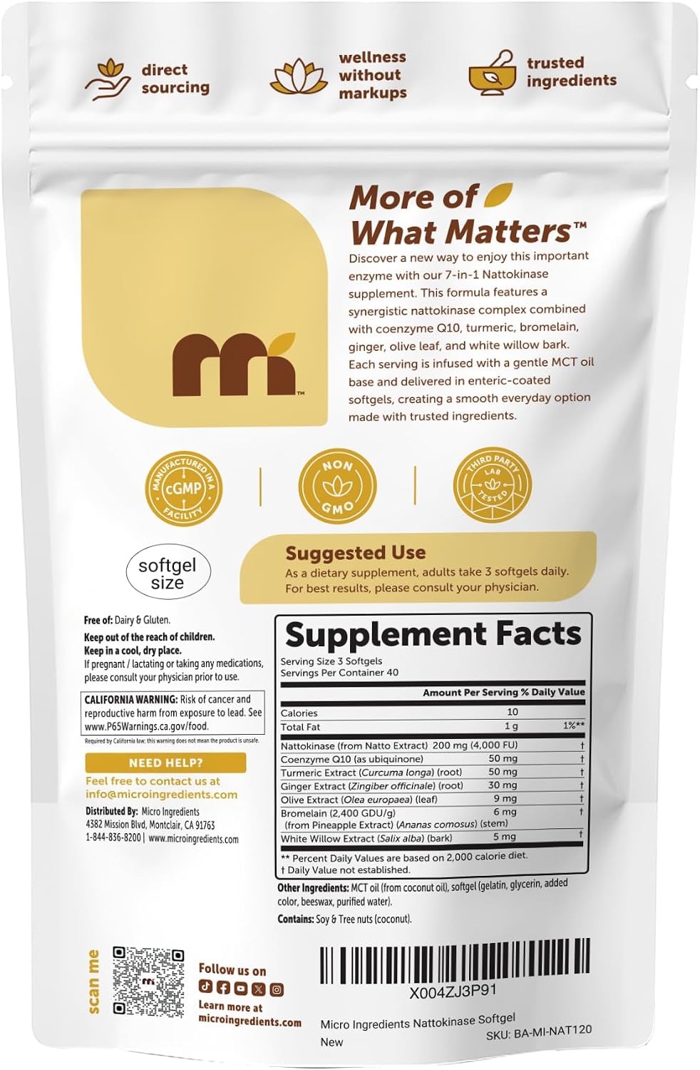 Detalle de Micro Ingredients Nattokinase Supplement, 120 Softgels