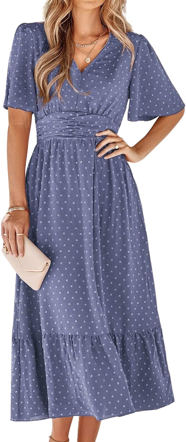 Thumbnail 5 de BebreezChic Sommerkleid Damen Lang Boho mit Swiss-Dot, V-Ausschnitt und hoher Taille