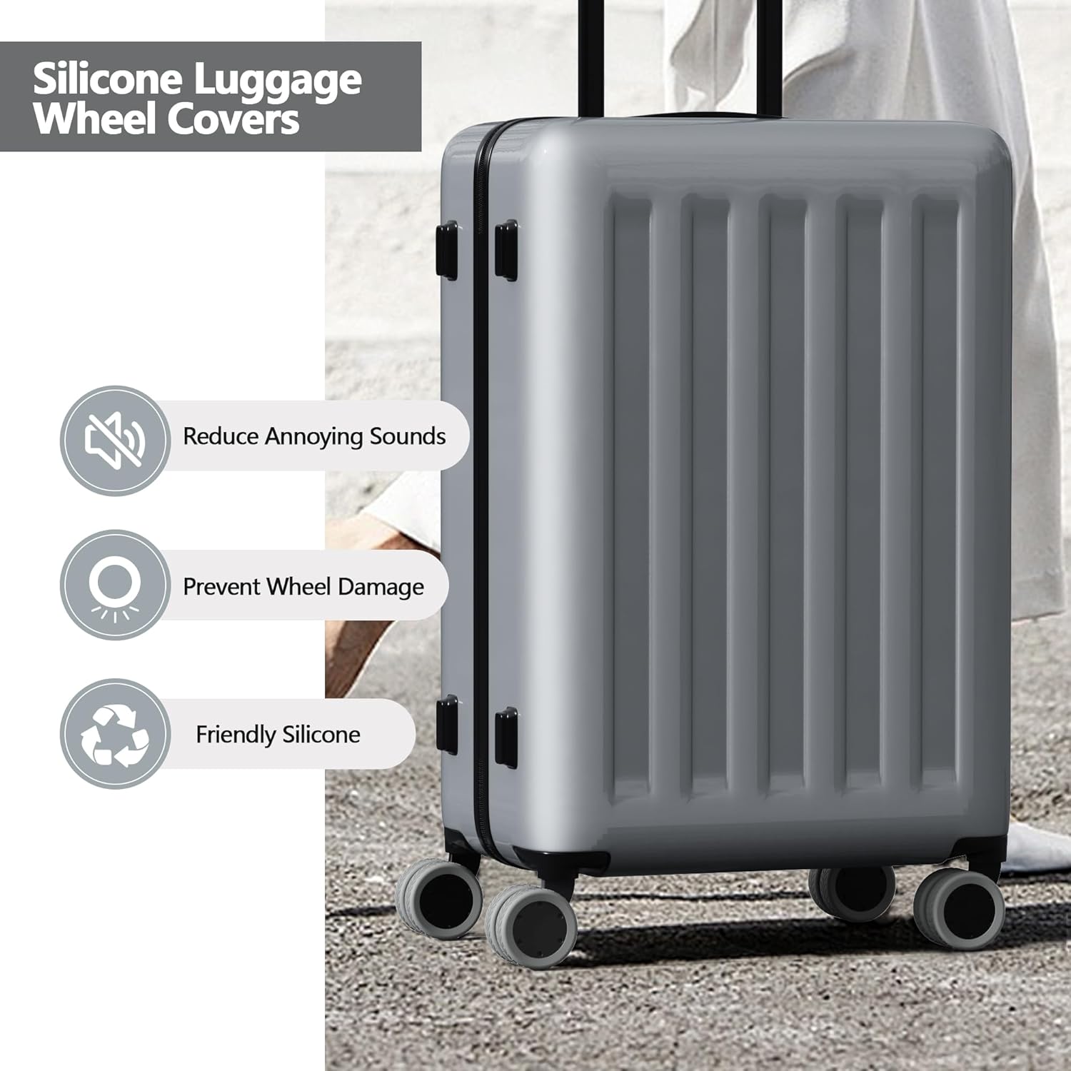 Detalle 2 de AWINNER Luggage Wheel Covers 8 Pack - Upgraded Silicone Protectors for 8 Spinner Wheels