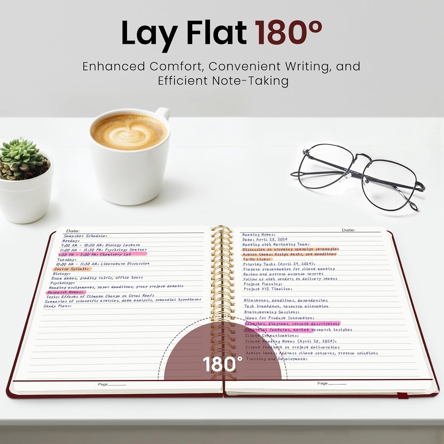 Detalle 2 de ZOTIA Lined Spiral Notebook, Burgundy Hardcover, College Ruled, 140 Pages