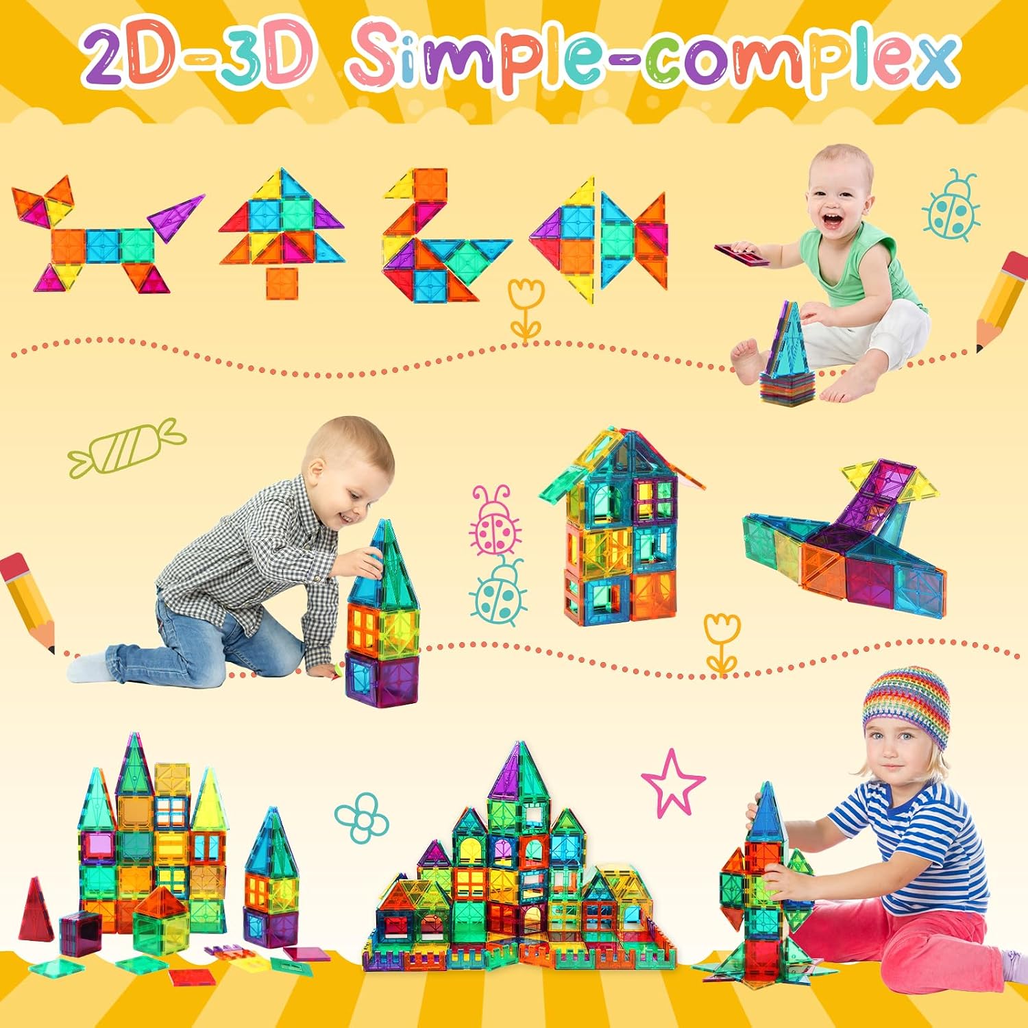 Detalle de FNJO Magnetic Tiles 110PCS: A practical, versatile magnetic building set for kids